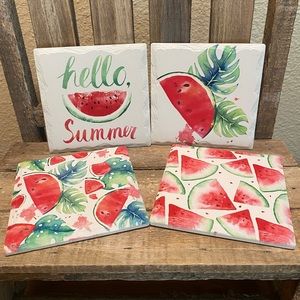 Watermelon Coasters Set of 4, Summer Watermelon Ceramic Square Coasters